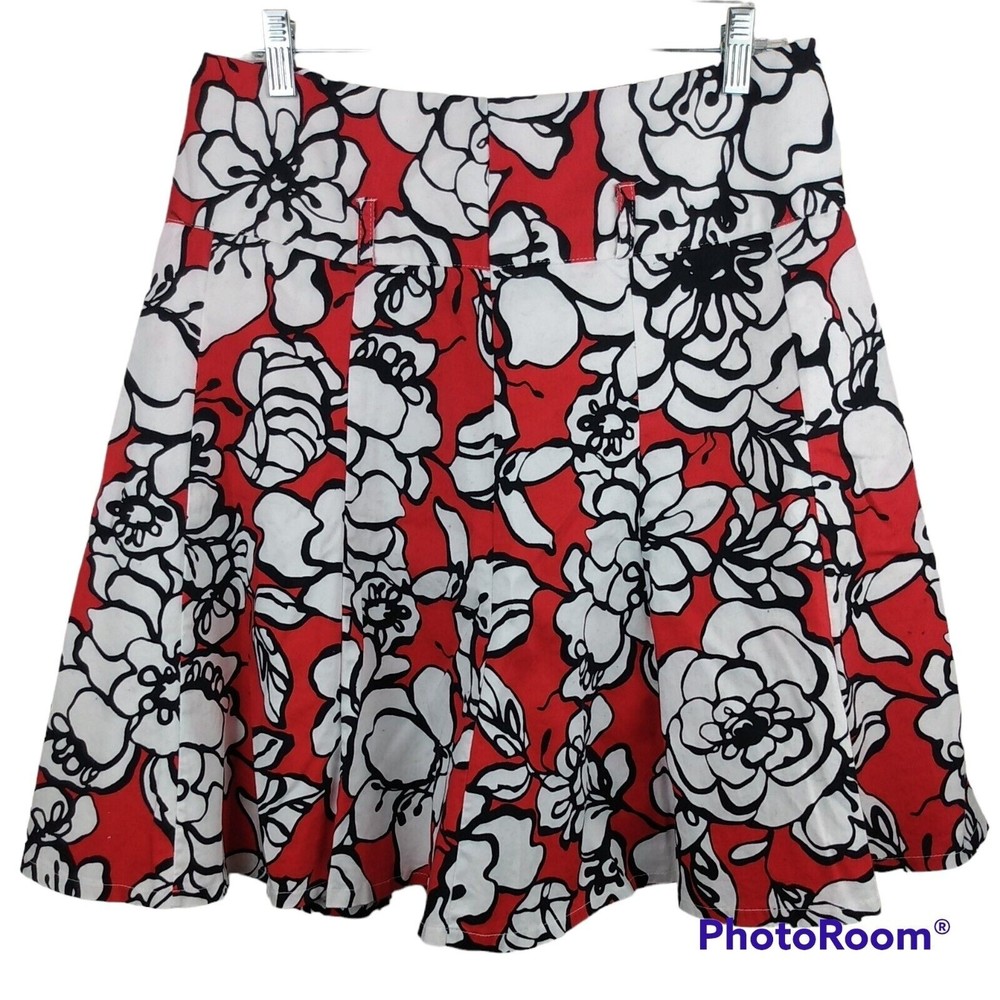 New Sisters Women's Lined Skirt Size XXL Floral Black White & Red Midi Length - Picture 1 of 6